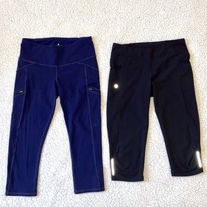 Lot of 2 Women’s S ATHLETA Crop Leggings Blue/Blk